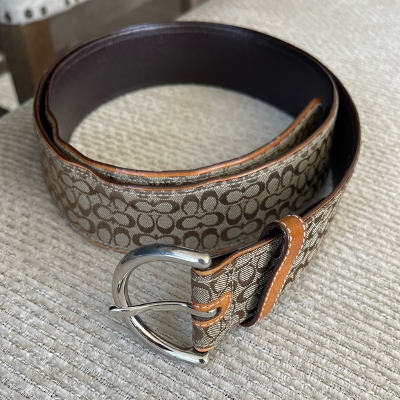 COACH Signature Monogram Leather Canvas Belt XL Preppy Classic Brown Tan - Picture 6 of 9